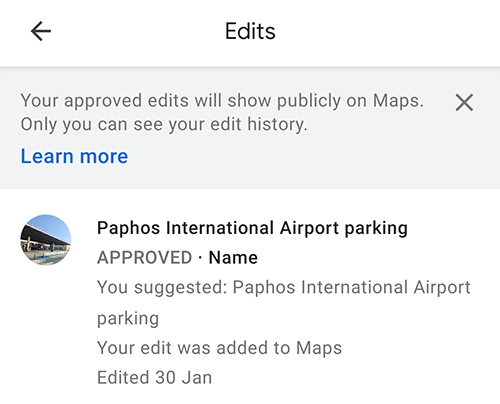 Google maps, Paphos airport parking